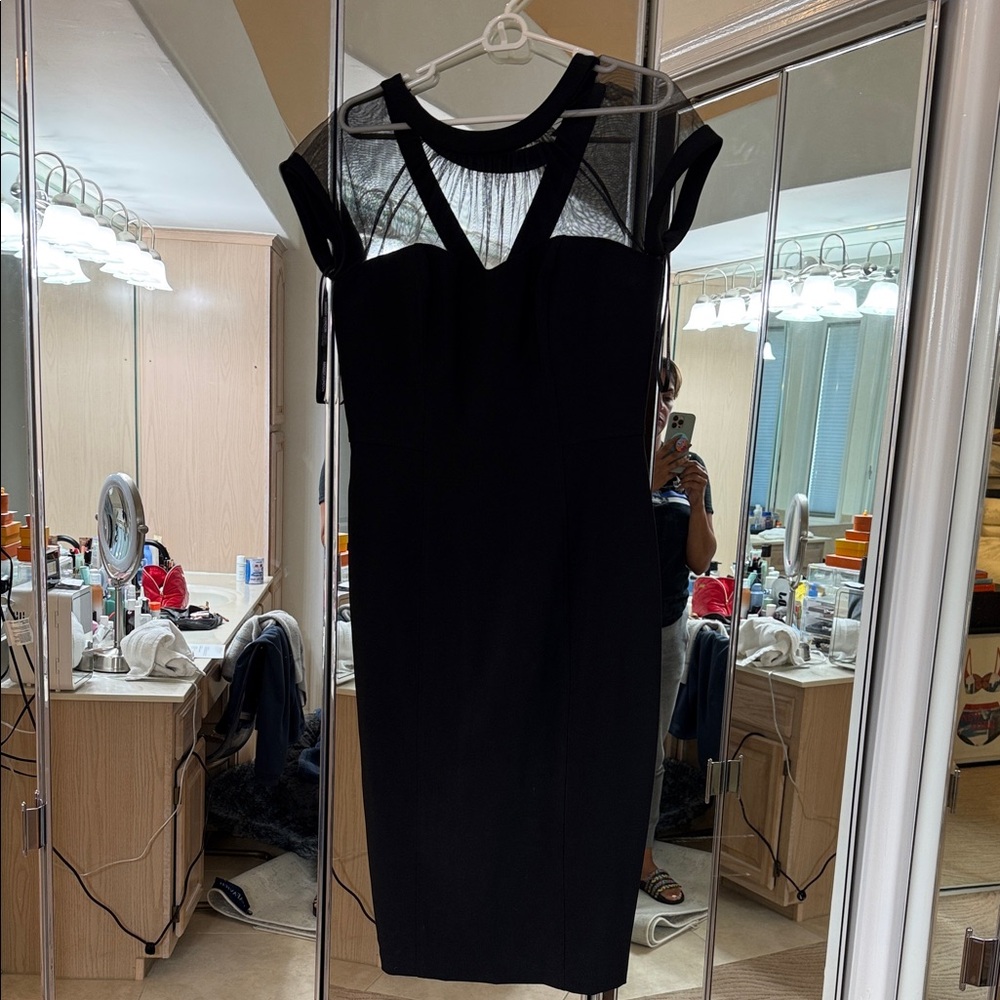 Maggy London Black Mesh Detail Midi Dress